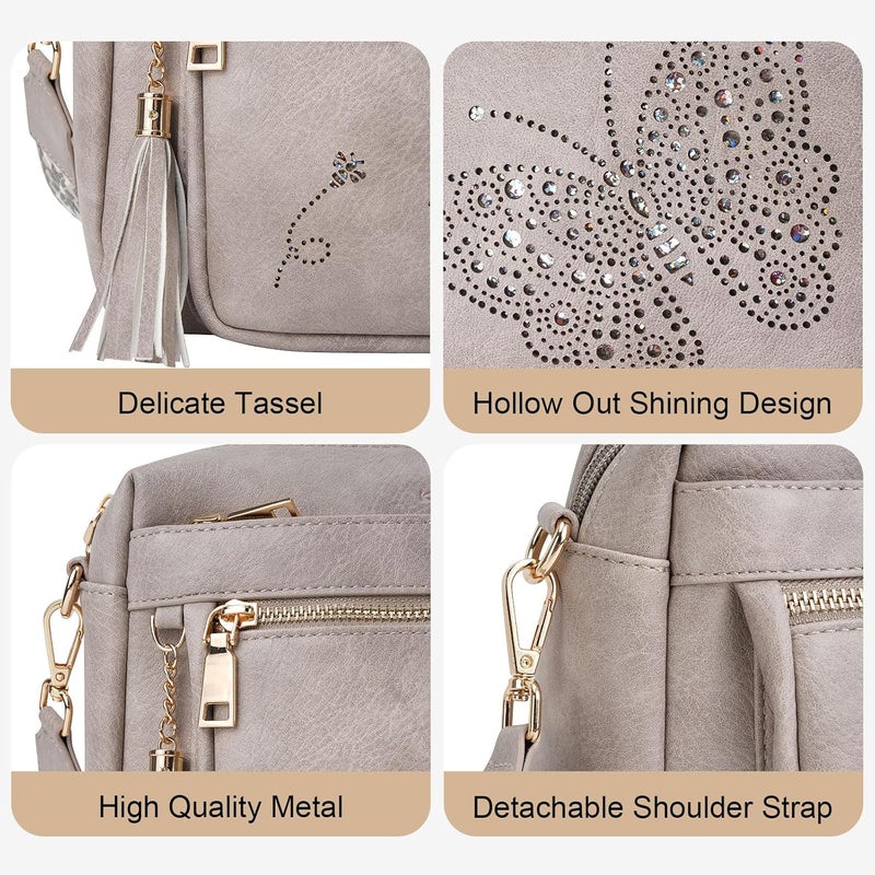 KITEVIUN Crossbody Bags for Women Trendy Leather Crossbody Purse Shoulder Handbags Butterfly Design - Image 4